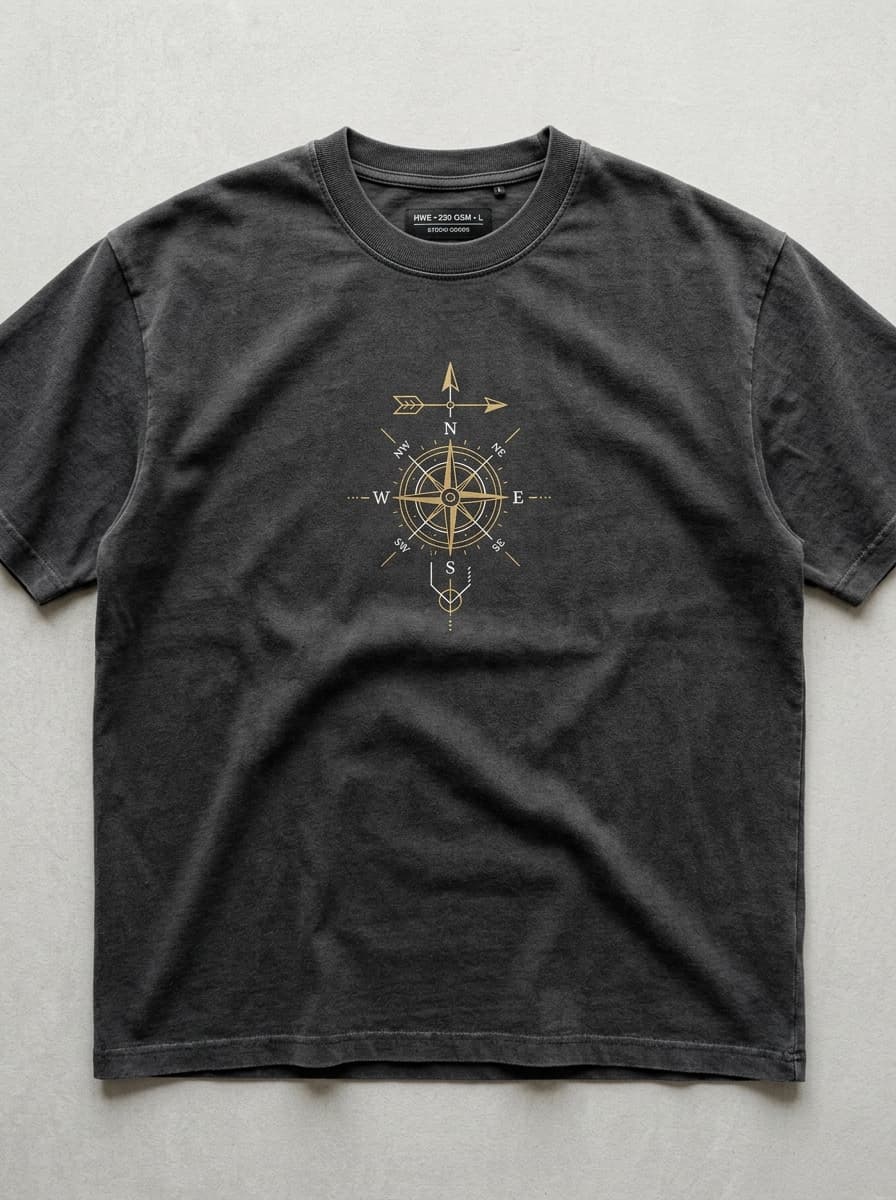 The Directional Compass Tee in Vintage Charcoal