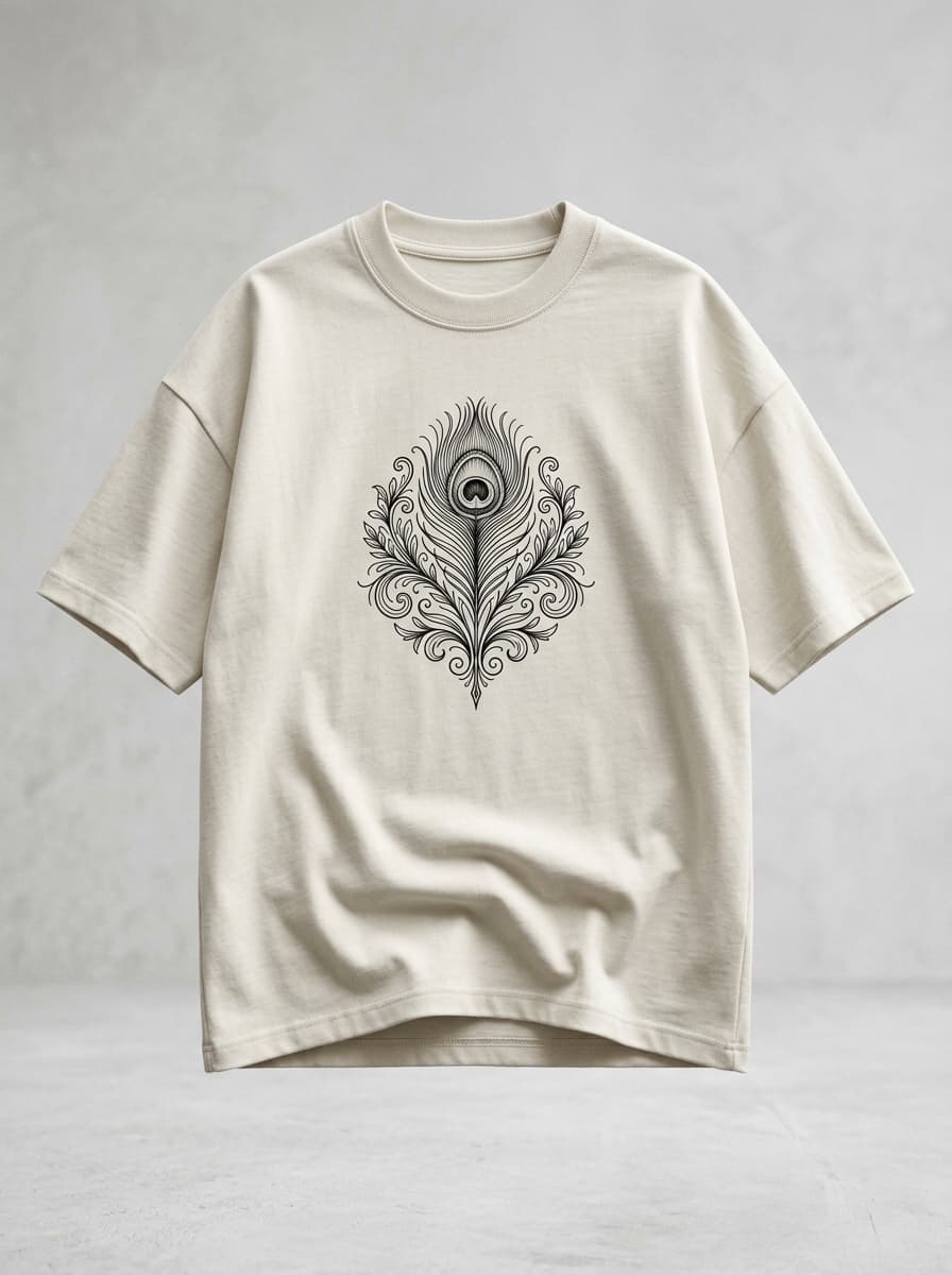 The Sovereign Peacock Heavyweight Tee in Bone White - Front Elevation
